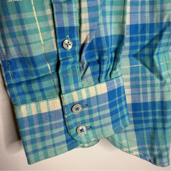 Talbots COTTON BUTTON FRONT SHIRT PLAID METALLIC Size Medium NWT - Picture 6 of 7